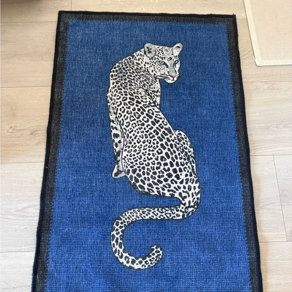 Blue Leopard Print Rug